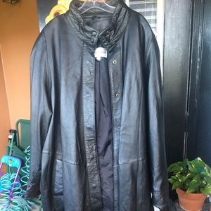 Full length black leather coat